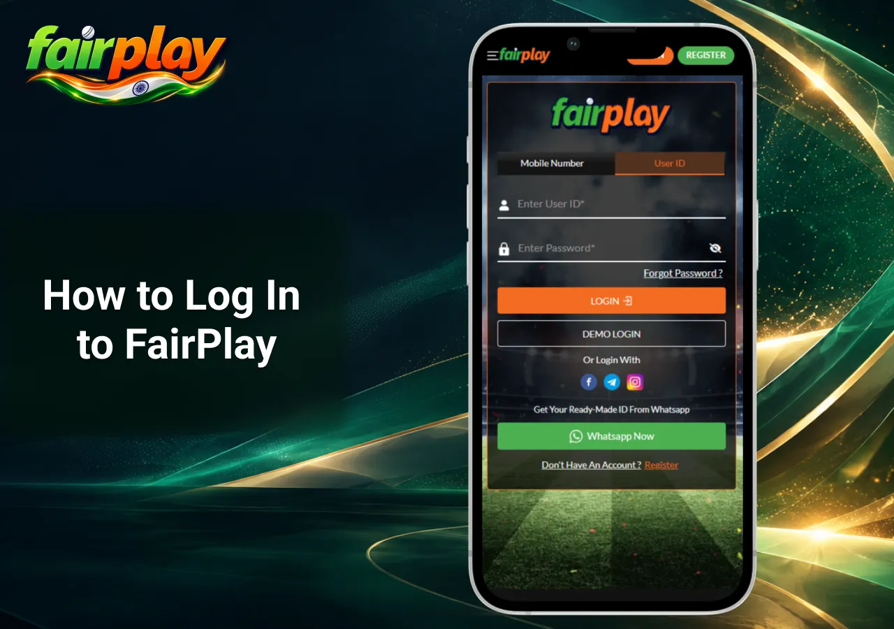 login page on a smartphone showing user ID, password fields and account sign-in options.